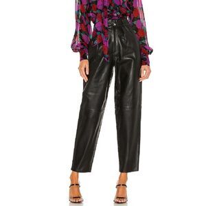 L'Academie Black Rye Barrel Leg Leather Pant, Small